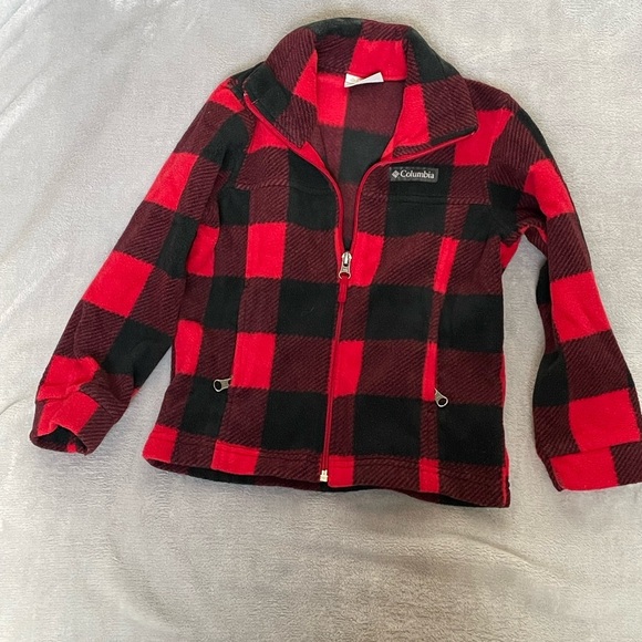 Columbia Unisex Red and Black Plaid Zip-Up Fleece Jacket Size 4-5 - Picture 1 of 6